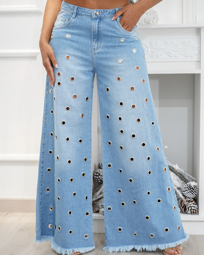 Pants Palazzo Eyelets Jeans