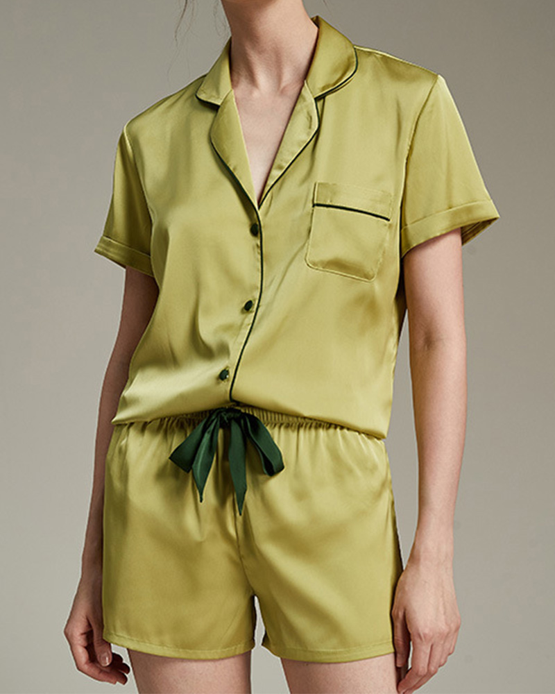 Ice Silk Pajamas Short Sleeve Set