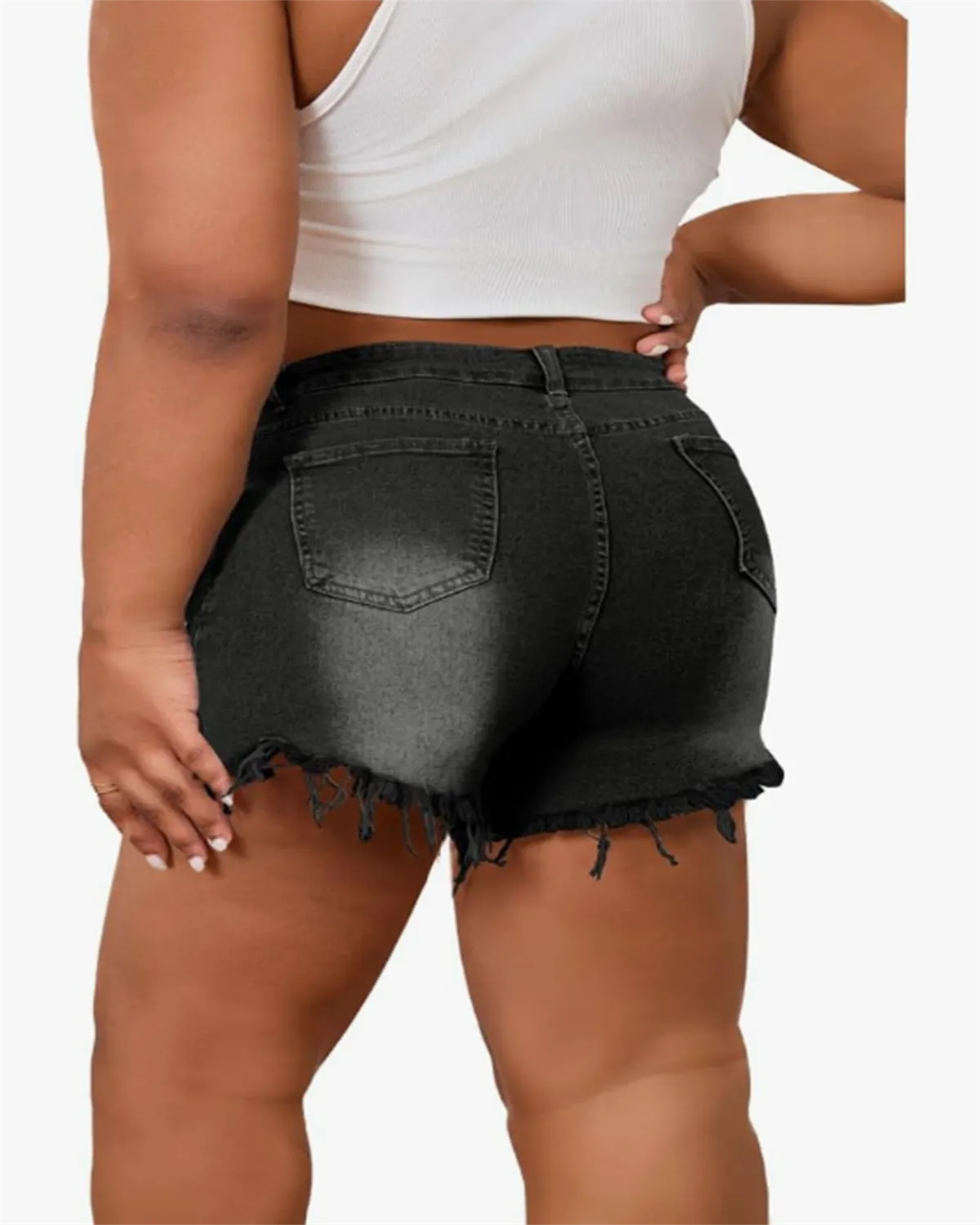 Diagonal Button Design Raw Edge Ripped Cool Style Denim Shorts Hot Pants