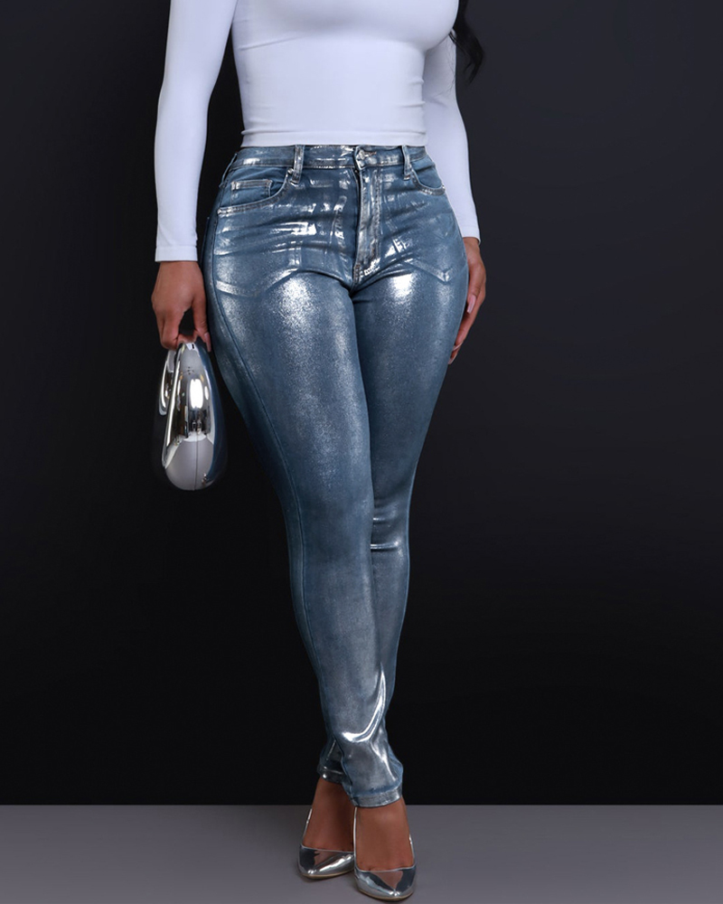 Silver-Tone Skinny Stretch Jeans