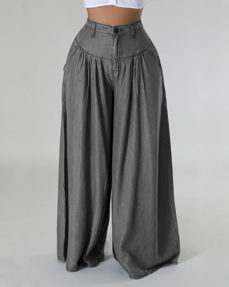 High Waist Zipper Wide Leg Denim Women Pants Jeans Casual Floor Loose Ladies Spring Longs Feminine Skirt Trousers