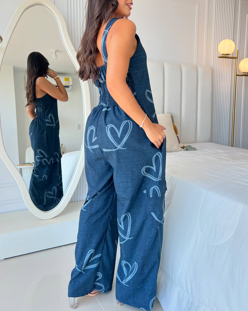 Women's Casual Sleeveless Wide Leg Jumpsuit