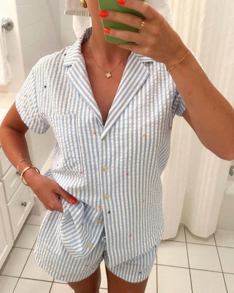 Love Striped Short Pajama Set