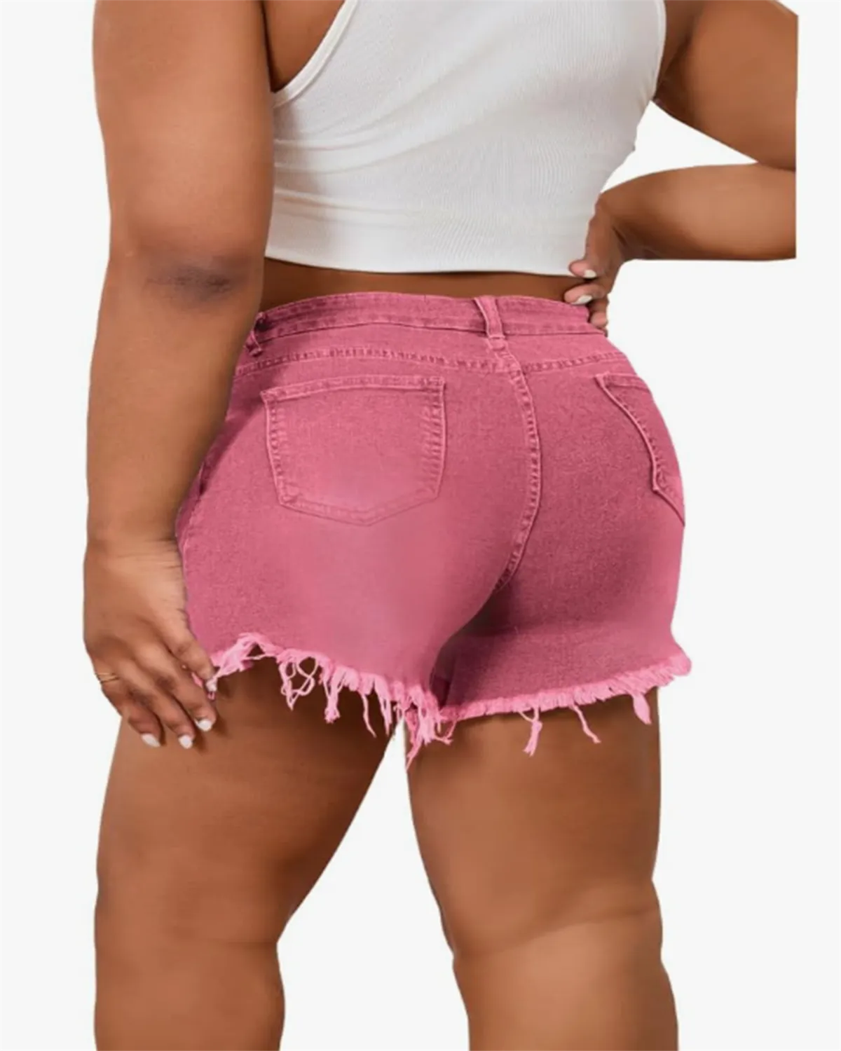 Diagonal Button Design Raw Edge Ripped Cool Style Denim Shorts Hot Pants