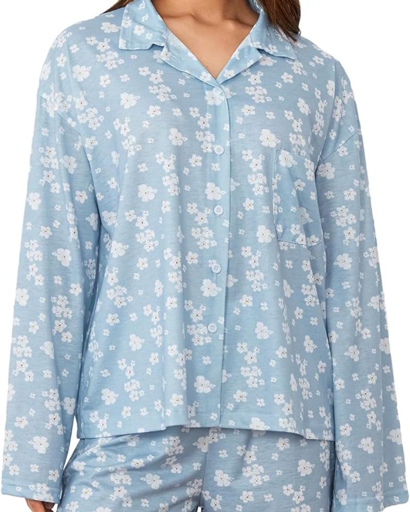 Printed Long Sleeves Button Shirt Shorts Set