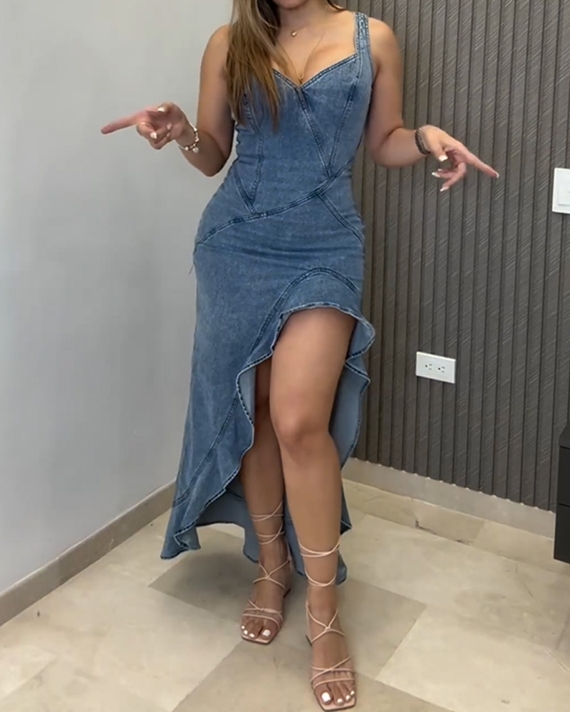 Diagonal Cut Denim Dress