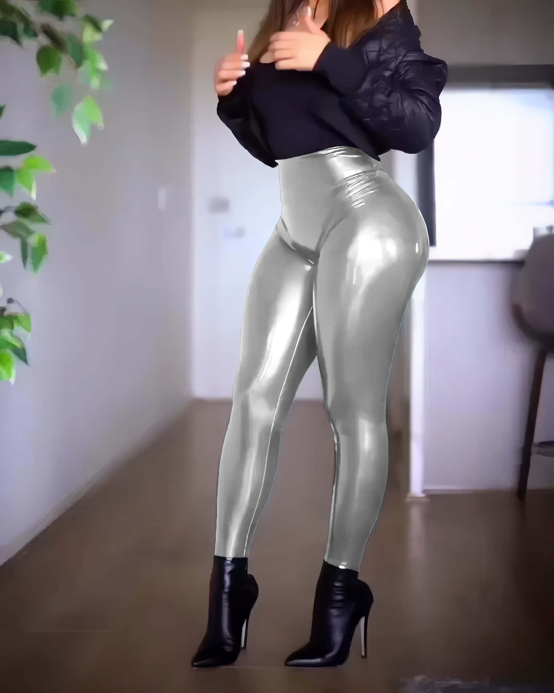 Footless Liquid Wet Look Shiny Metallic Stretch Leggings