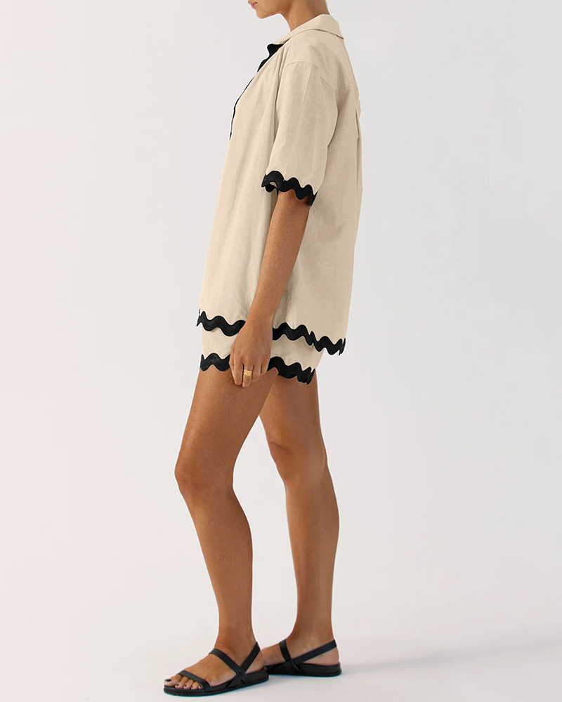 Wavy Colorblock Short Pajama Set