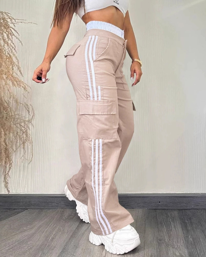 Casual Sportswear Wide-Leg Pants With Webbing