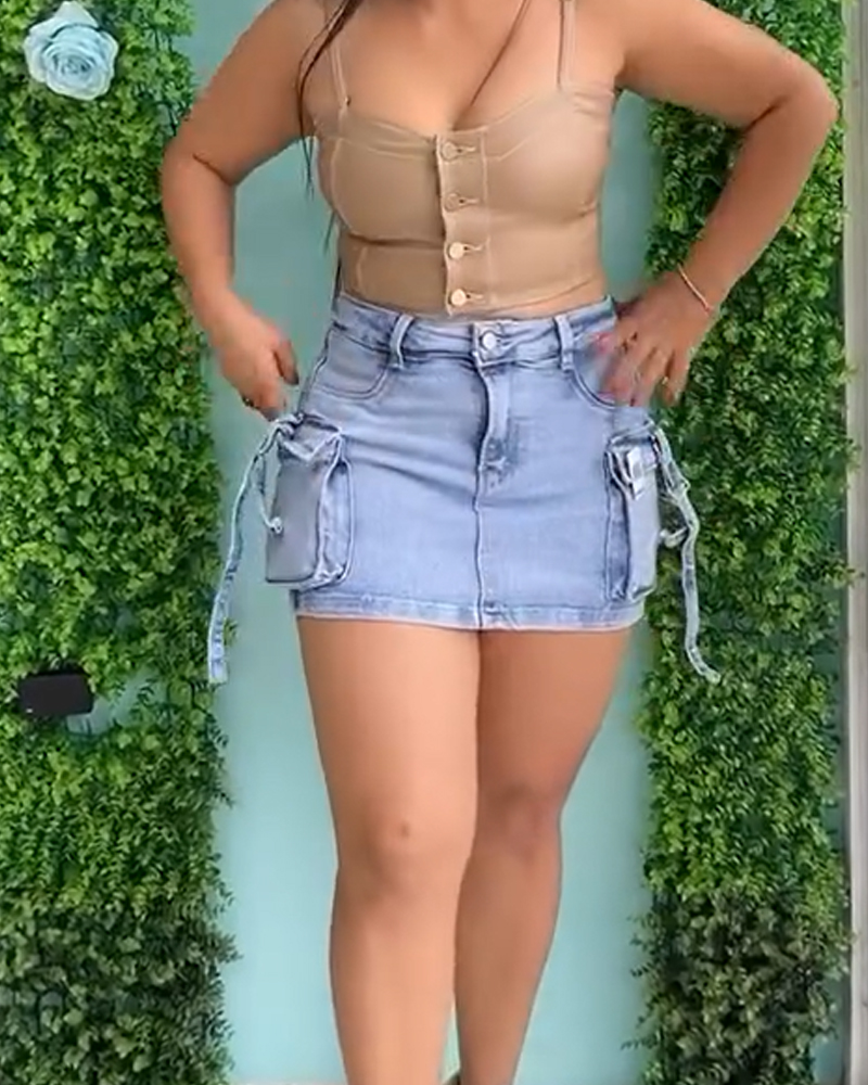 Workwear Denim Shorts Skirt