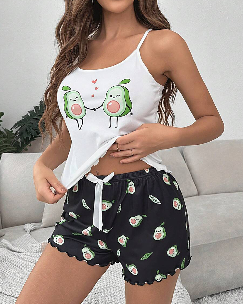 Suspender Printed Pajama Set